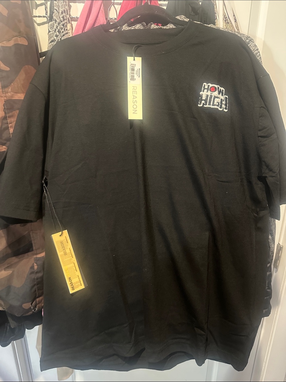 Reason Black Short-Sleeve Tee with 'How High' Chest Patch